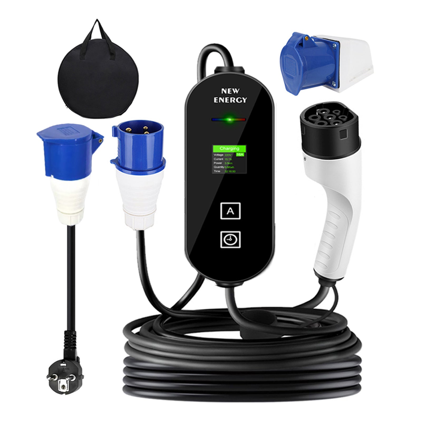 Portable 7KW 32A Type 2 EV Charger 5M/10M Single Phase CEE 3PIN EU plug