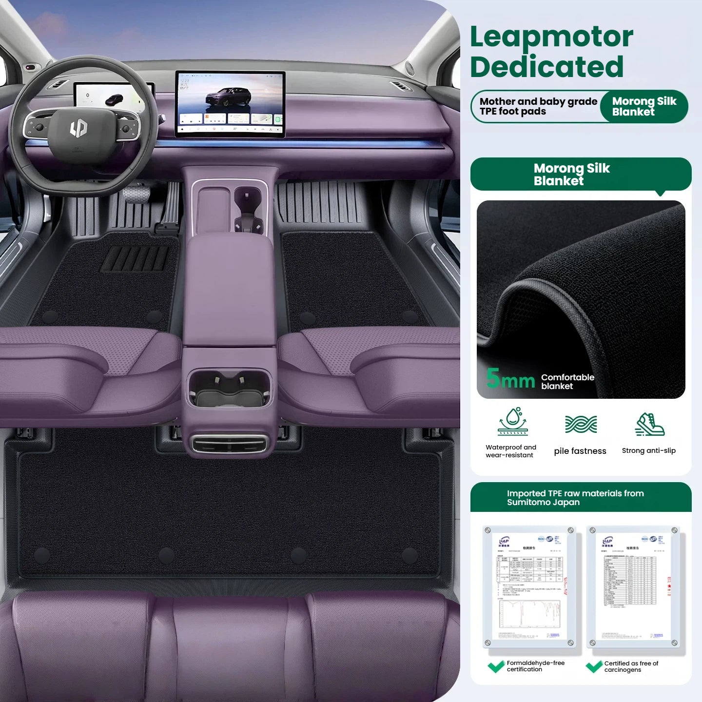 Tappetini auto TPE a copertura totale per Leapmotor C10 A10 B10 B01 C16 C11 Lafa5, su misura, impermeabili, accessori interni