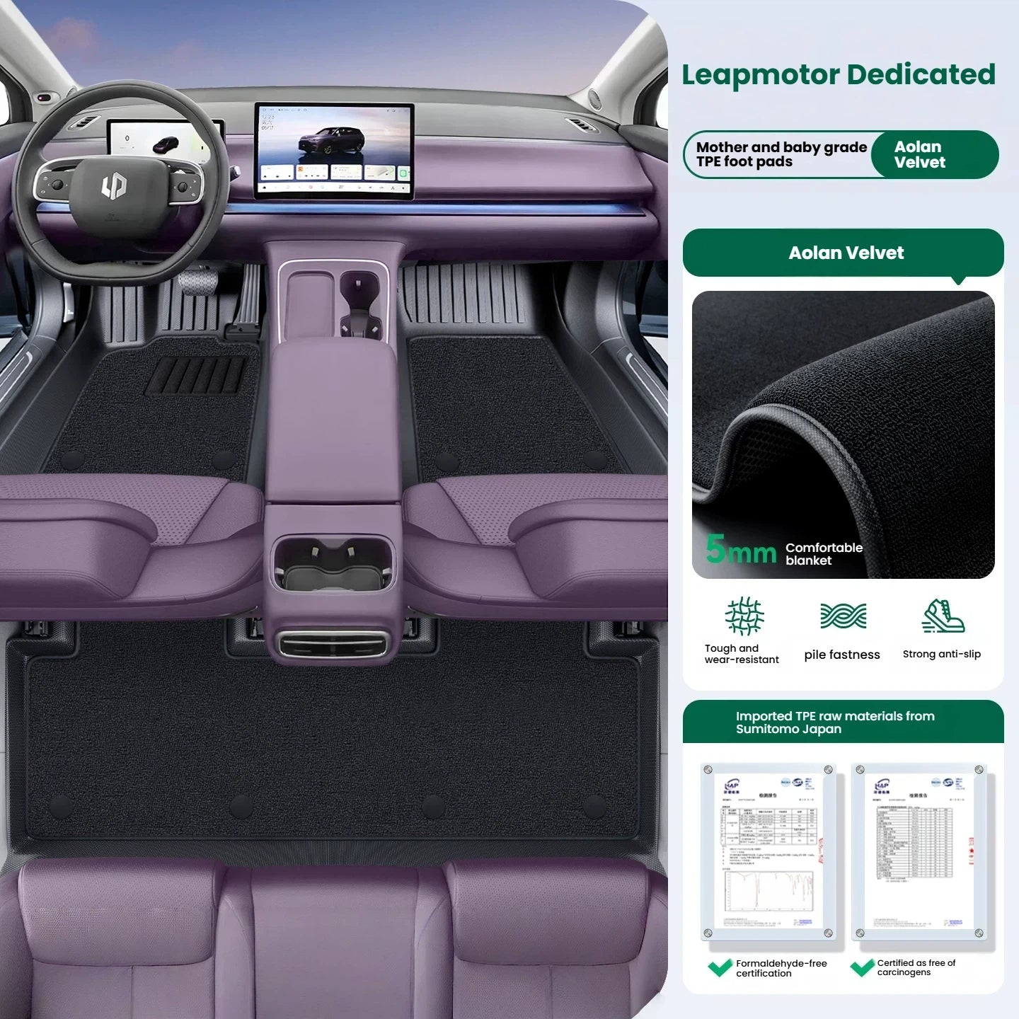 Tappetini auto TPE a copertura totale per Leapmotor C10 A10 B10 B01 C16 C11 Lafa5, su misura, impermeabili, accessori interni