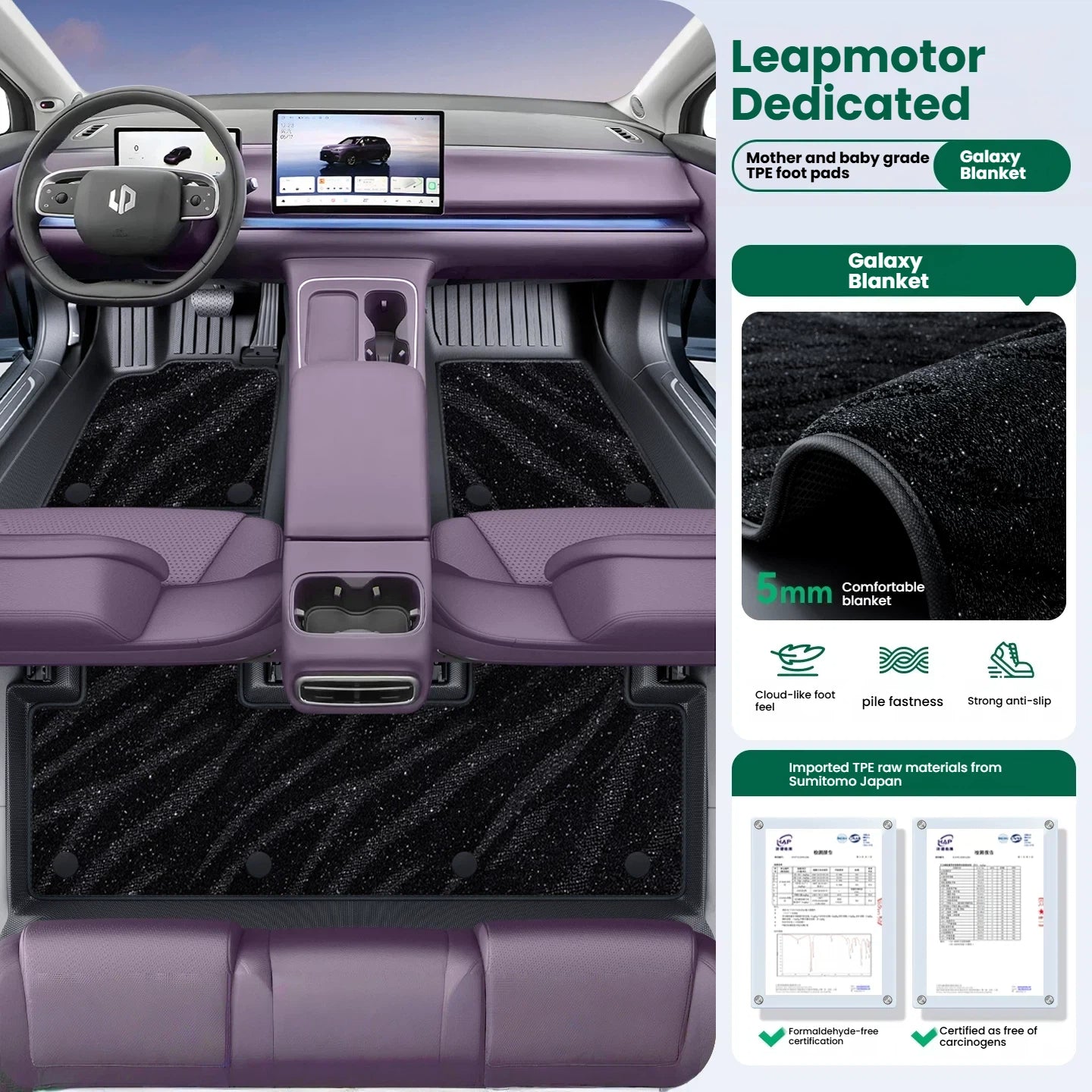 Tappetini auto TPE a copertura totale per Leapmotor C10 A10 B10 B01 C16 C11 Lafa5, su misura, impermeabili, accessori interni