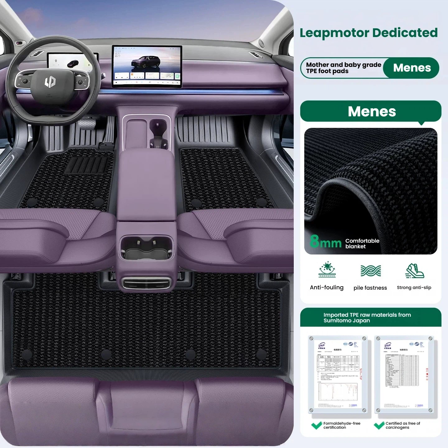 Tappetini auto TPE a copertura totale per Leapmotor C10 A10 B10 B01 C16 C11 Lafa5, su misura, impermeabili, accessori interni