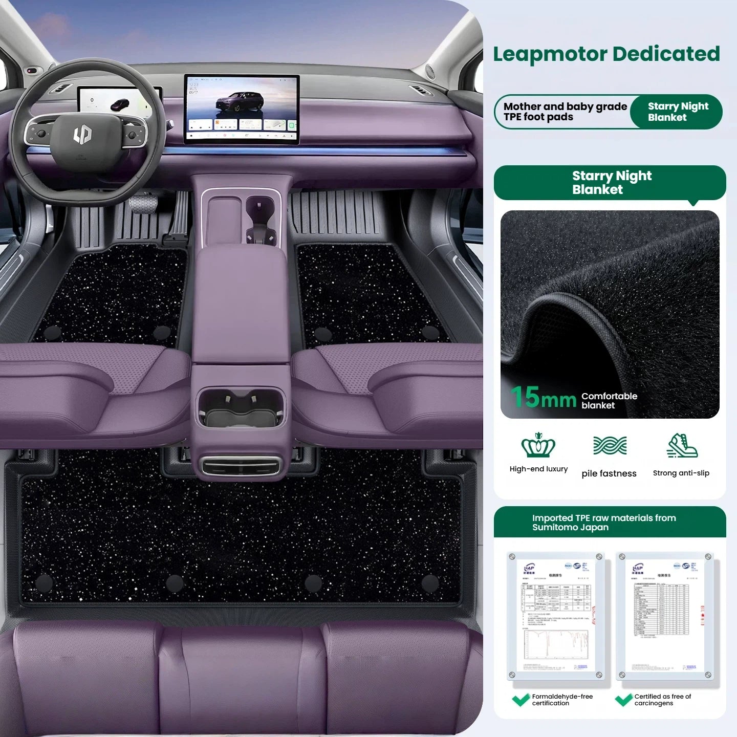 Tappetini auto TPE a copertura totale per Leapmotor C10 A10 B10 B01 C16 C11 Lafa5, su misura, impermeabili, accessori interni
