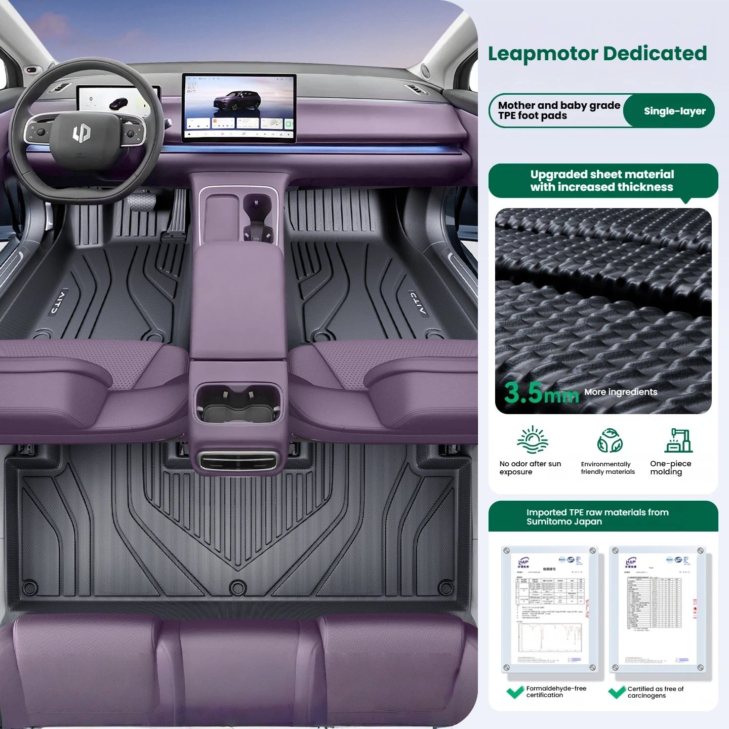 Tappetini auto TPE a copertura totale per Leapmotor C10 A10 B10 B01 C16 C11 Lafa5, su misura, impermeabili, accessori interni