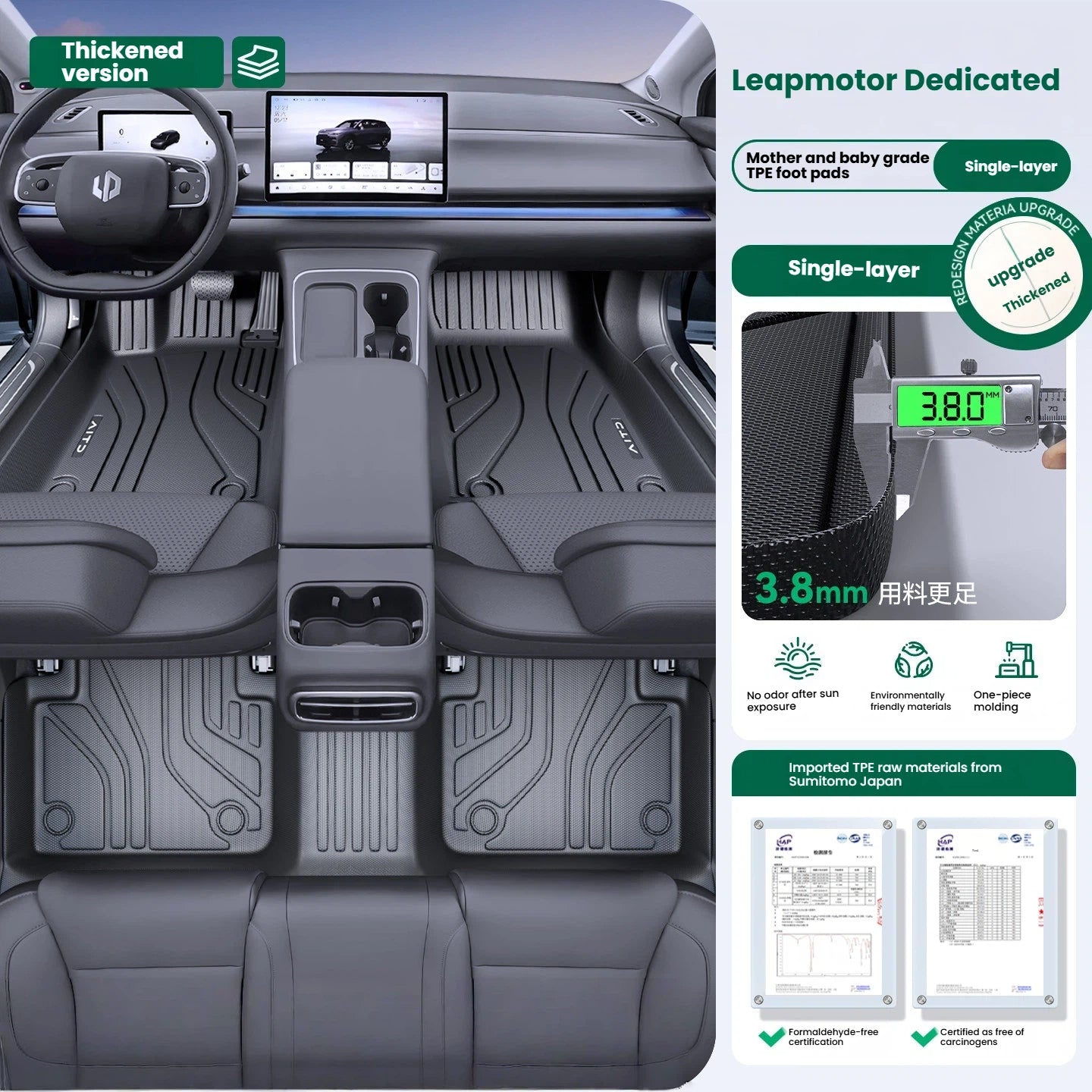 Tappetini auto TPE a copertura totale per Leapmotor C10 A10 B10 B01 C16 C11 Lafa5, su misura, impermeabili, accessori interni