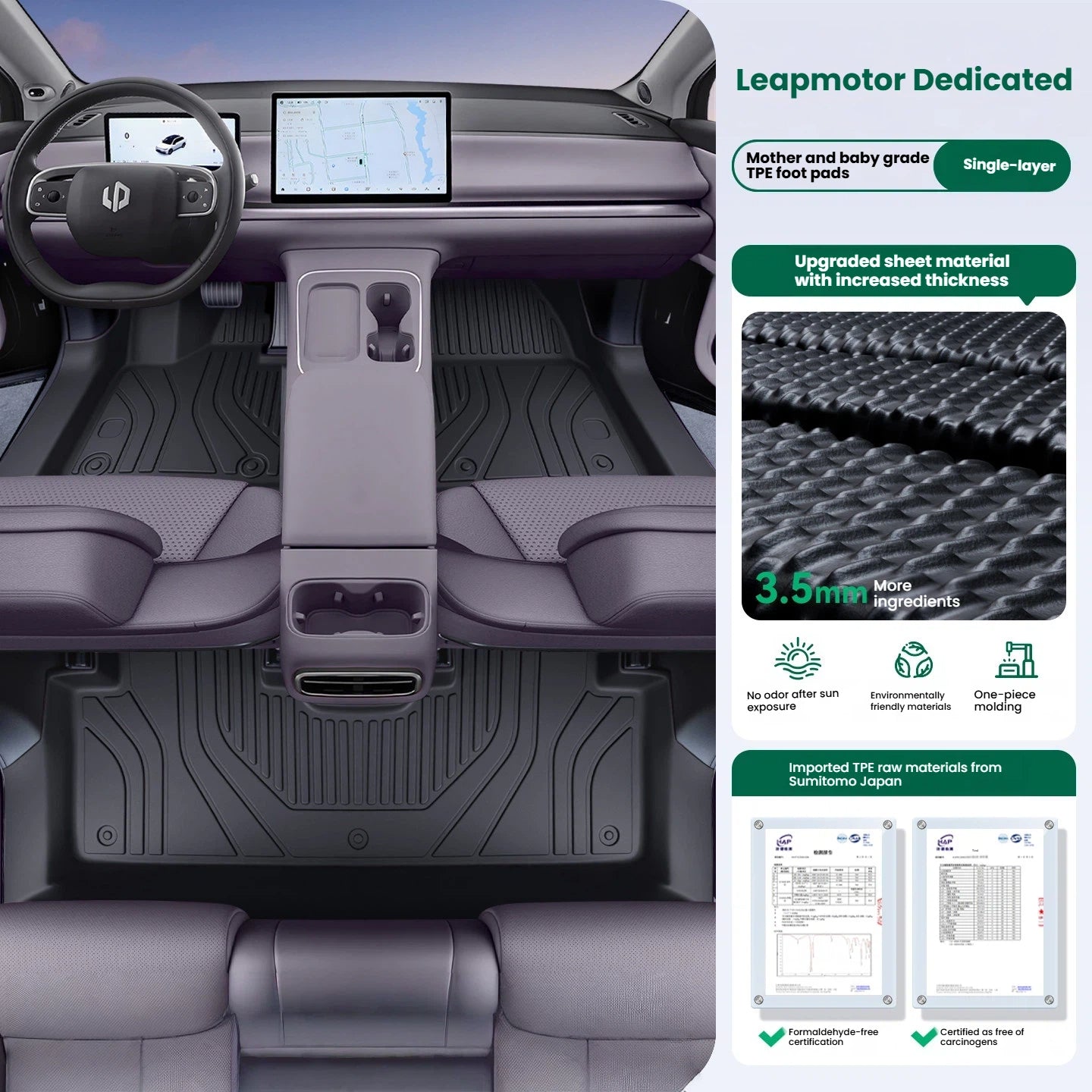 Tappetini auto TPE a copertura totale per Leapmotor C10 A10 B10 B01 C16 C11 Lafa5, su misura, impermeabili, accessori interni