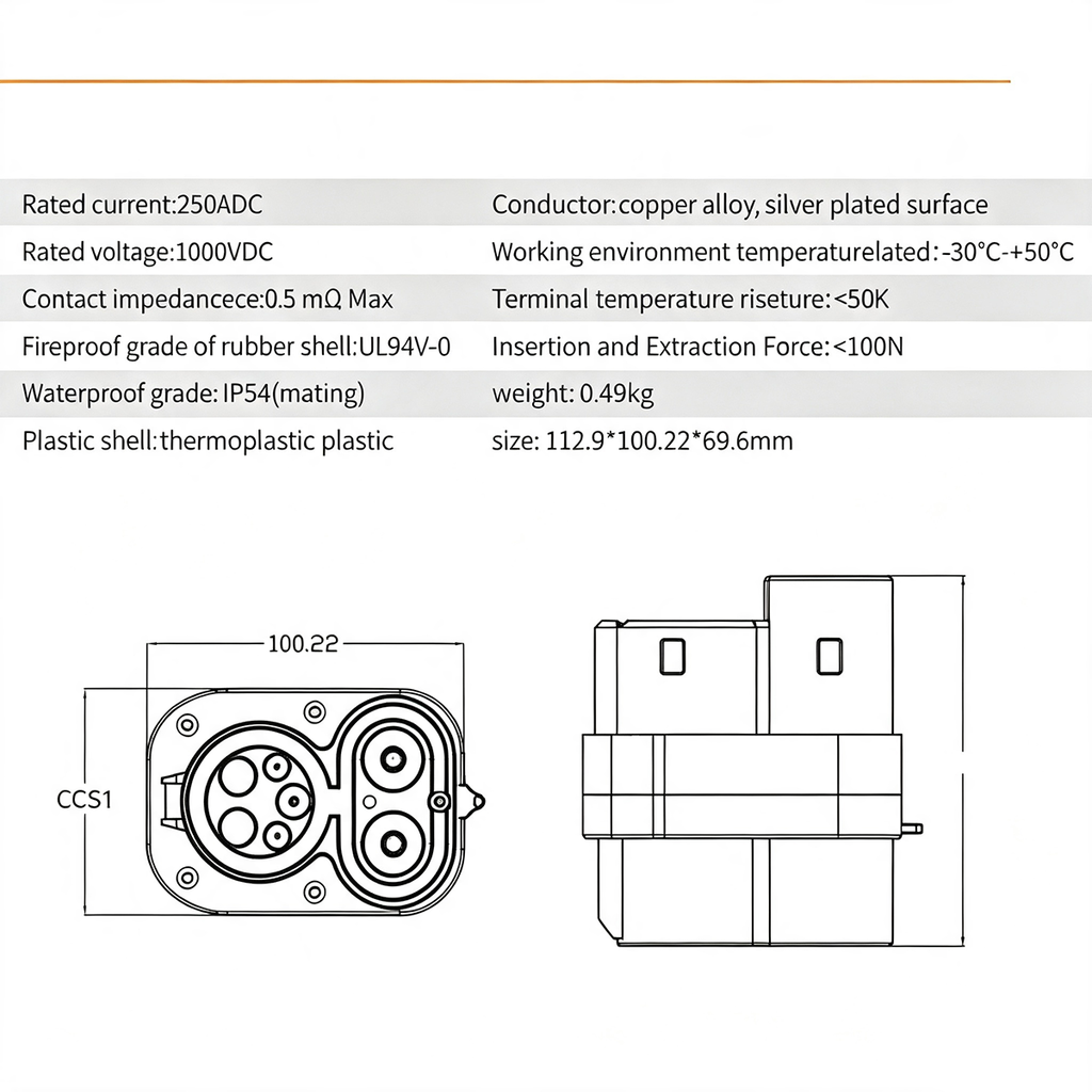 CCS1 to CCS2 DC EV Charging Adapter 250A 1000V