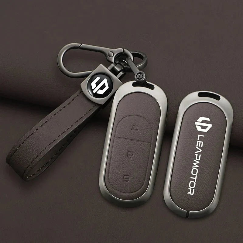 Zinc Alloy Leather Car Remote Key Case Cover For Leapmotor - Leapmotor Accessories