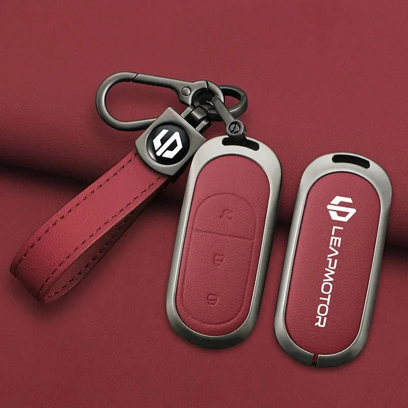 Zinc Alloy Leather Car Remote Key Case Cover For Leapmotor - Leapmotor Accessories